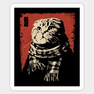 Dapper Scottish Fold Cat Gentleman with Scarf Sticker